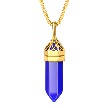 Crystal Pendant Hexagonal Synthetic Birthstone Neckclace 