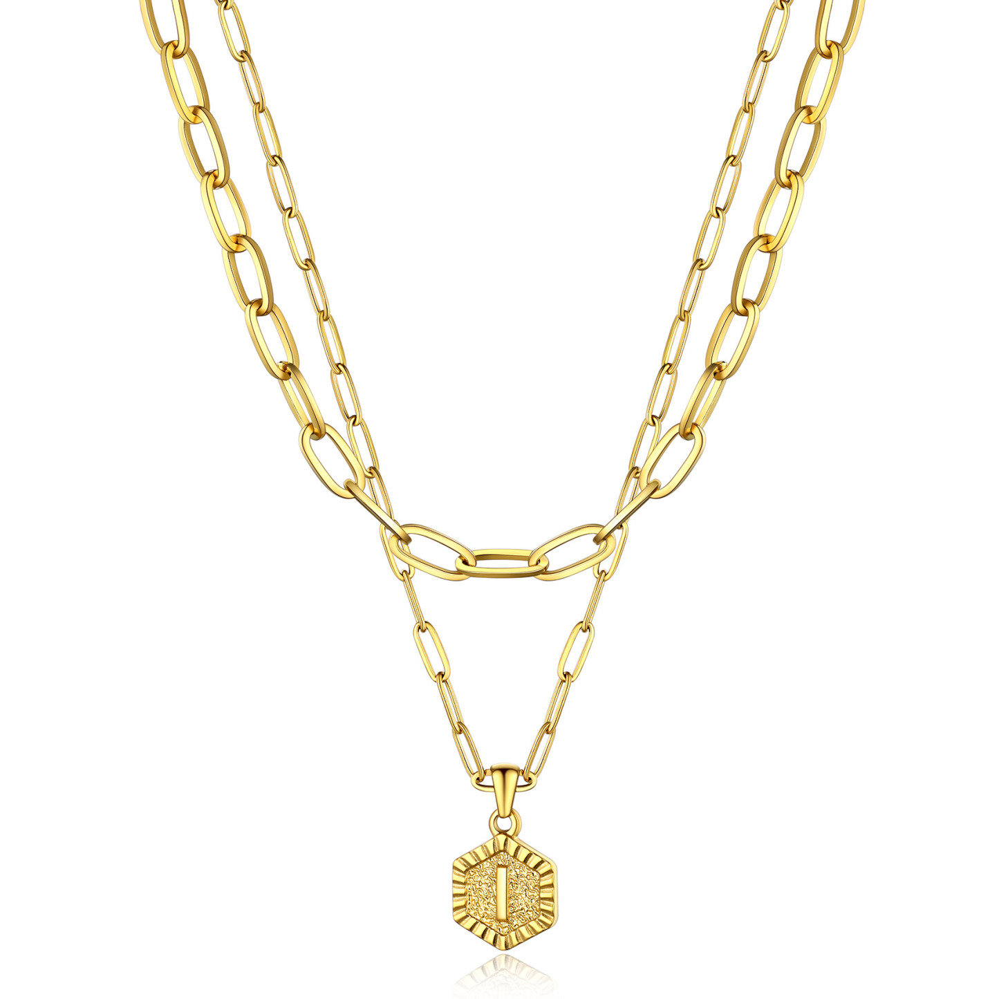 Initial 18K Gold Layered Necklaces Paperclip Chain For Women