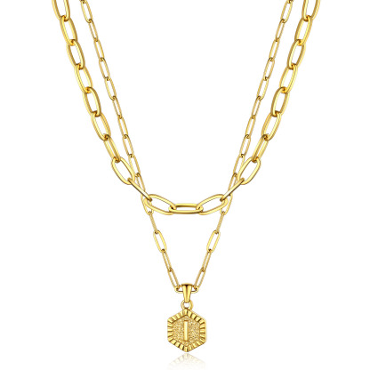 Initial 18K Gold Layered Necklaces Paperclip Chain For Women