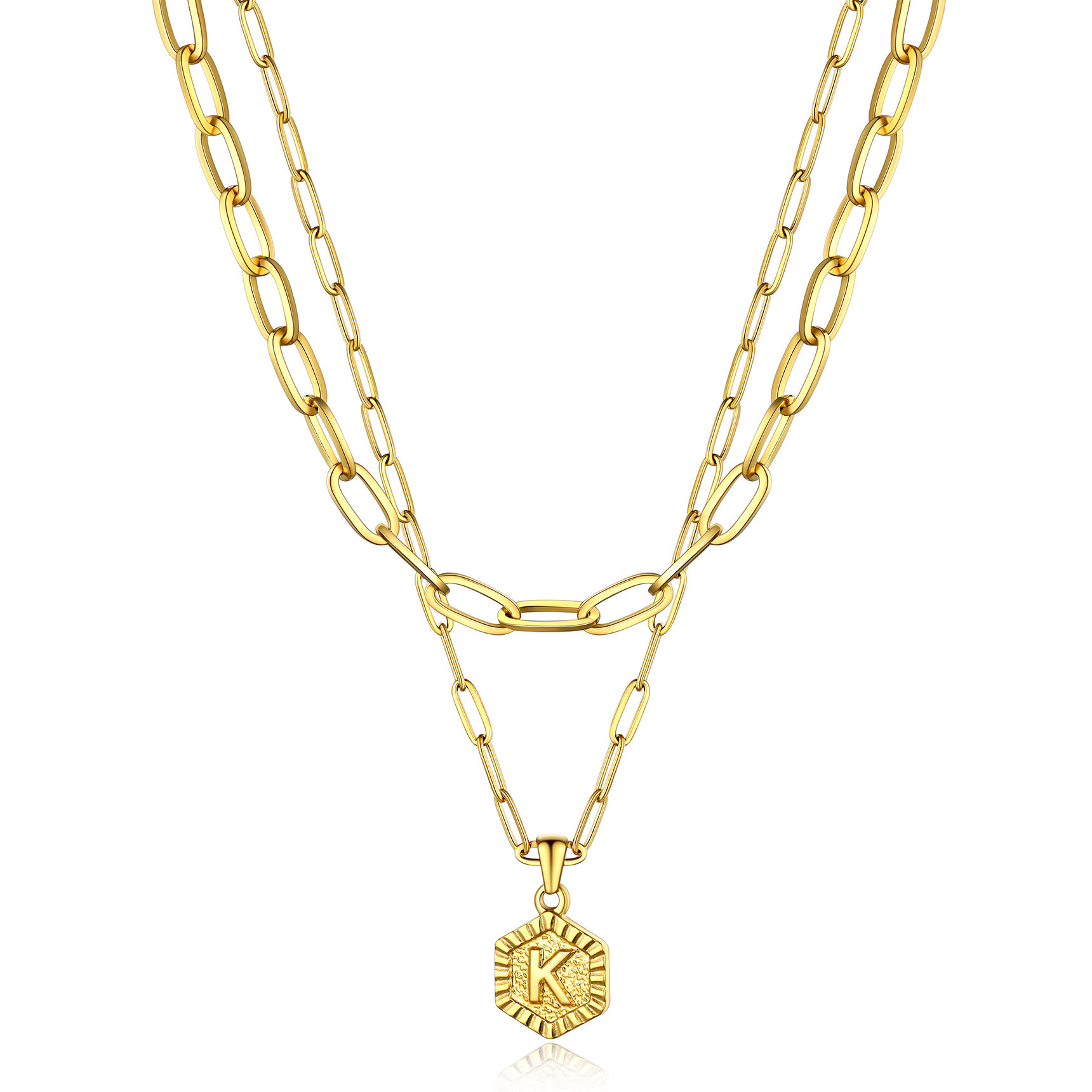 Initial 18K Gold Layered Necklaces Paperclip Chain For Women gold k