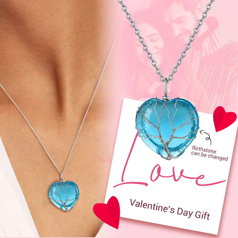 Birthstone Heart Wrapped Healing Crystal Pendant Necklace