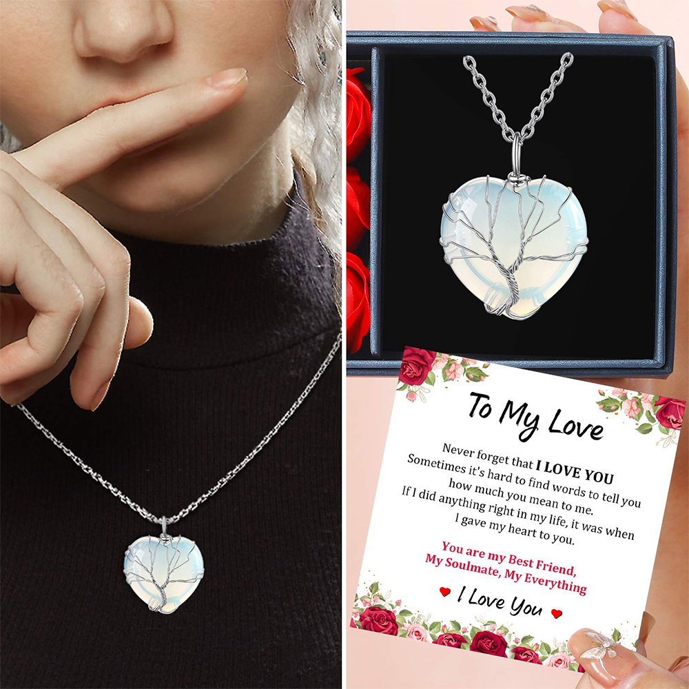 Birthstone Heart Wrapped Healing Crystal Pendant Necklace