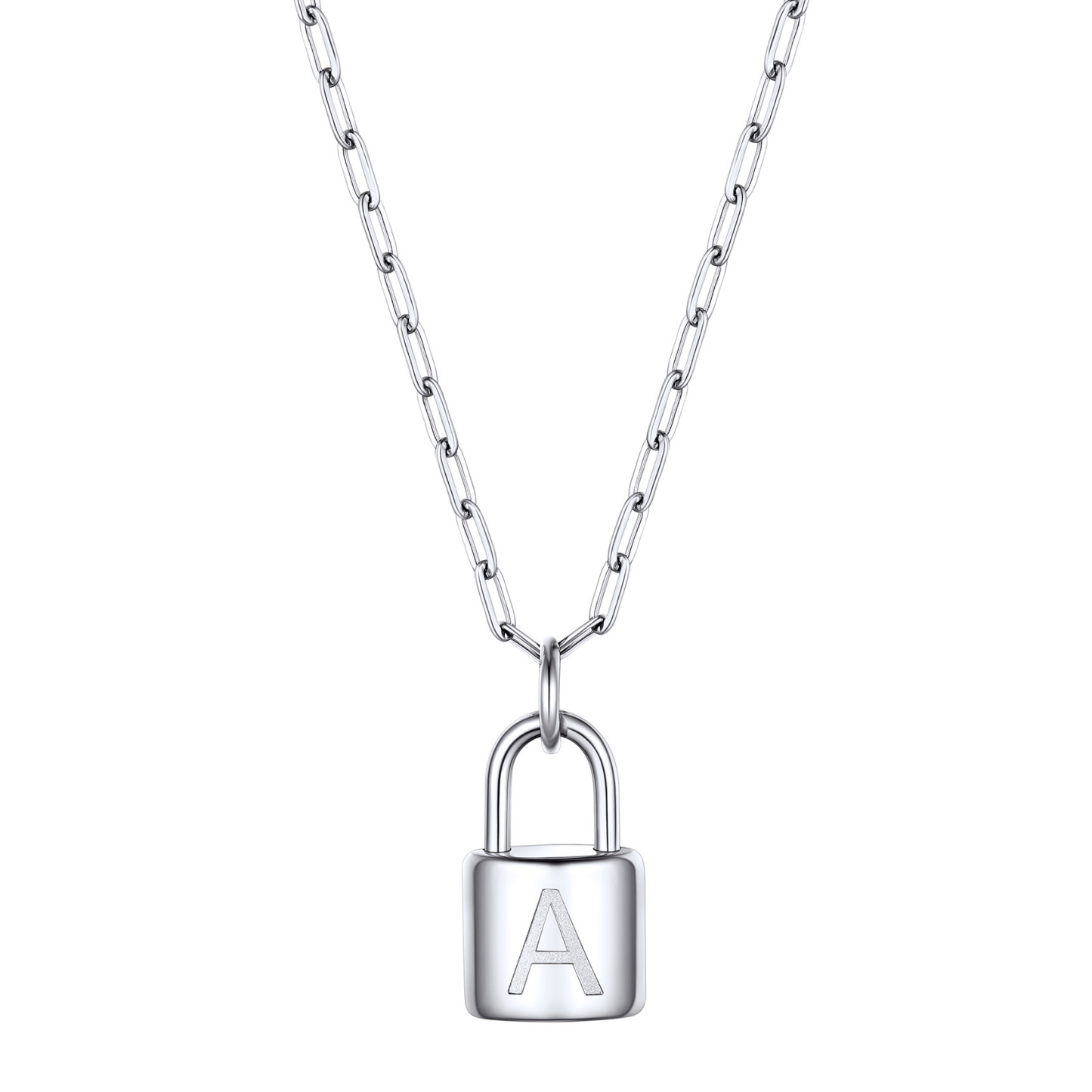 Lock Initial Necklace for Women Stainless Steel Paperclip Chain