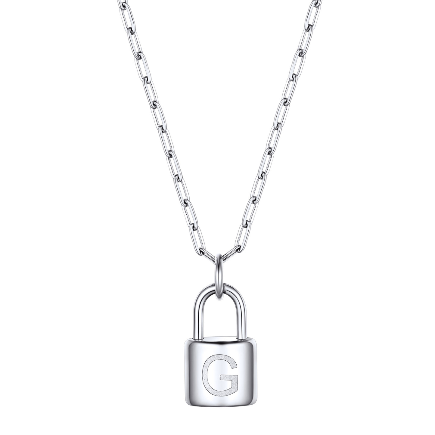 Lock Initial Necklace for Women Stainless Steel Paperclip Chain Padlock