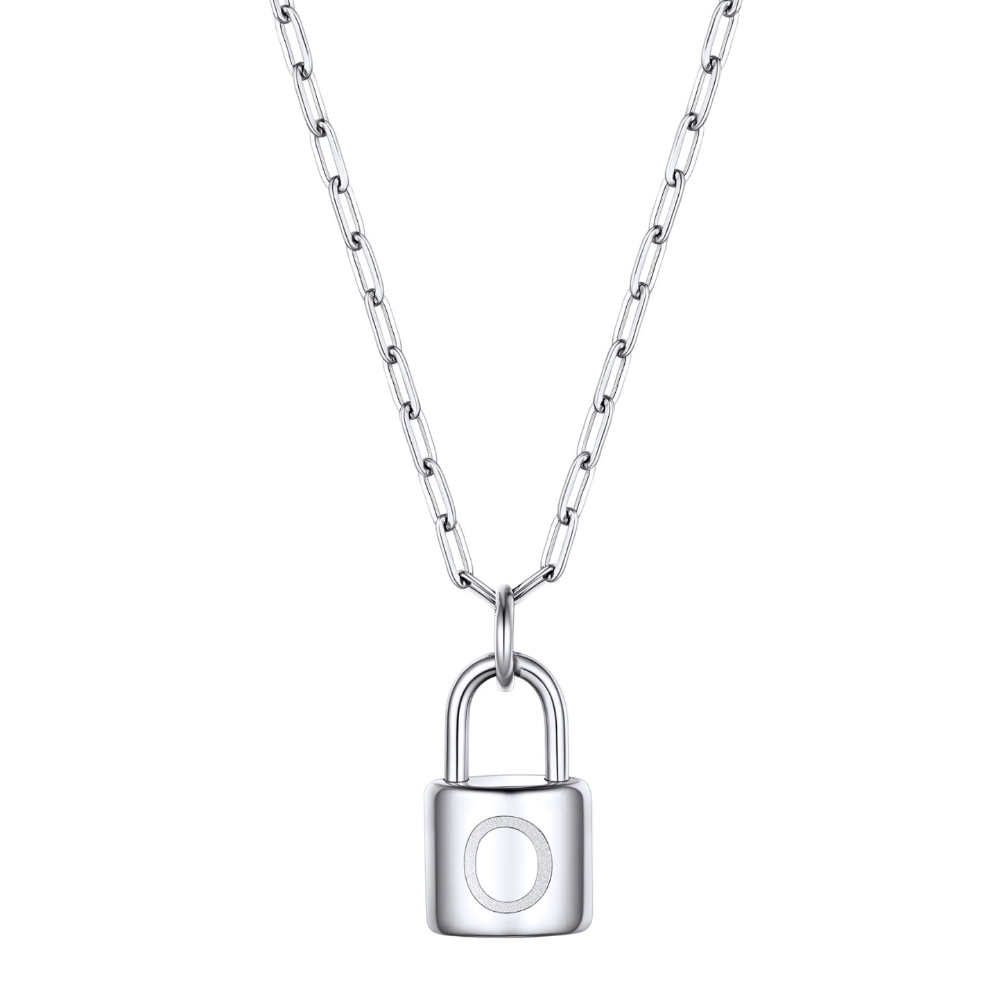 Lock Initial Necklace for Women Stainless Steel Paperclip Chain Padlock