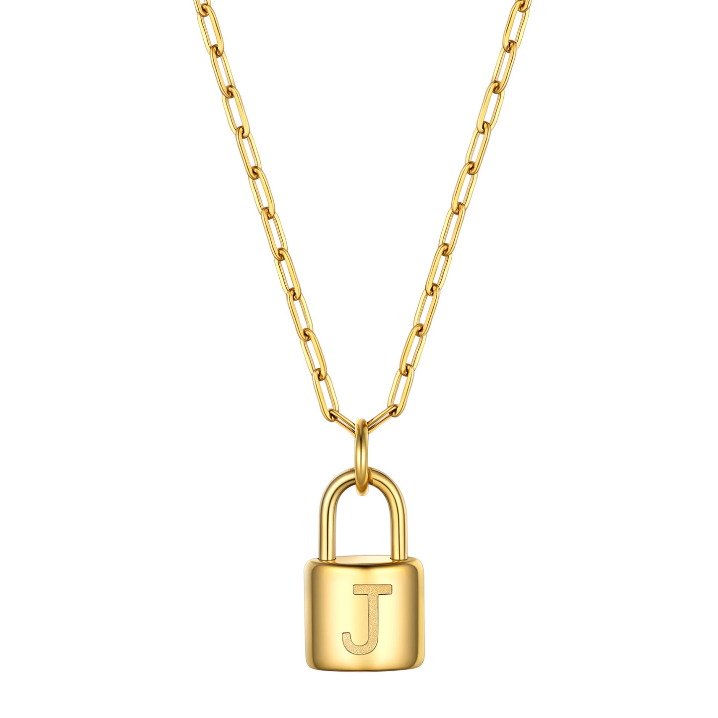 Lock Initial Necklace for Women Stainless Steel Paperclip Chain Padlock