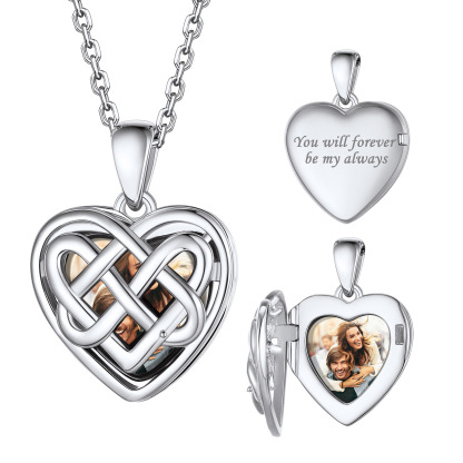  Custom Photo Celtic Heart Locket Necklace for Women silver