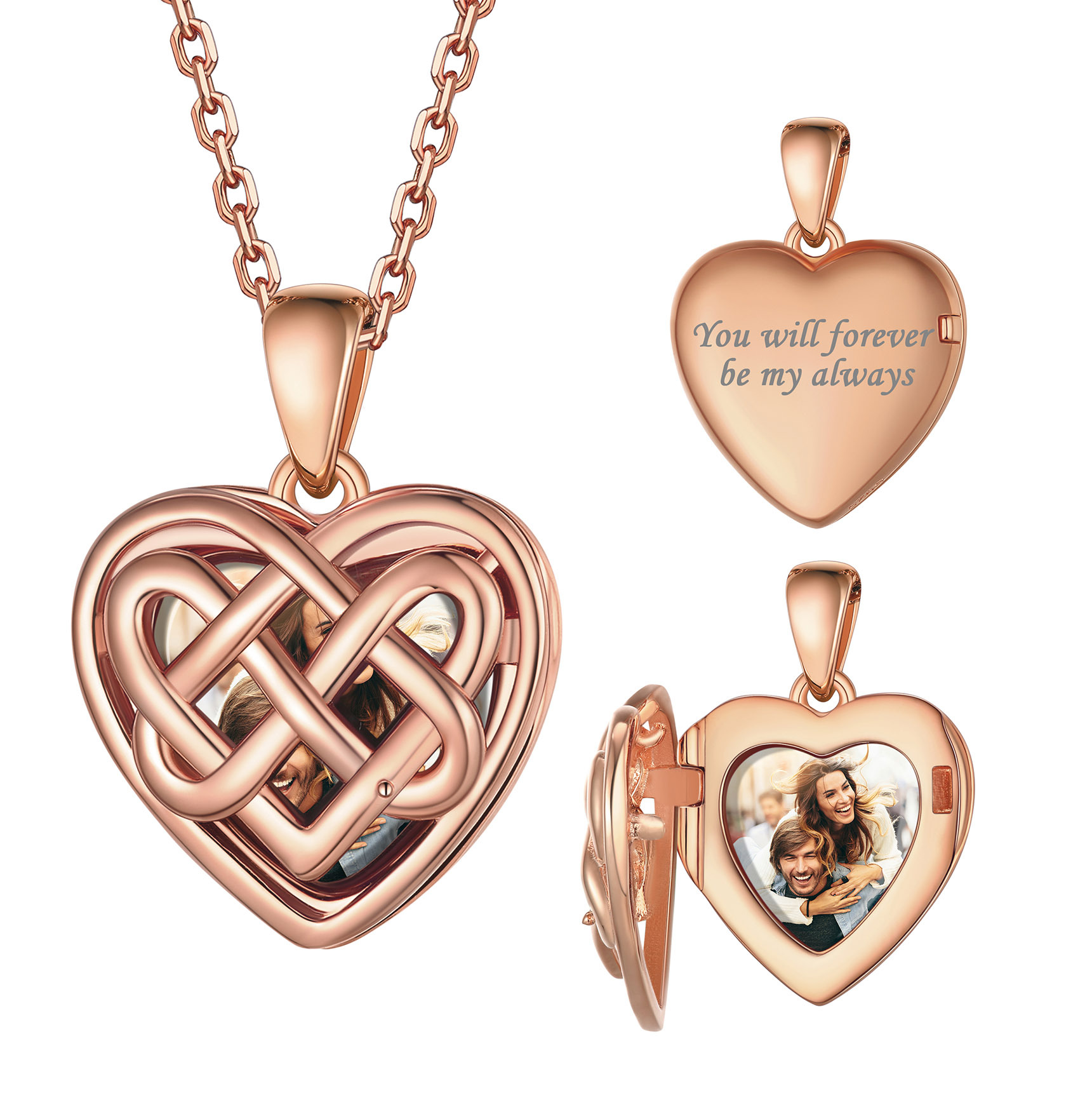  Custom Photo Celtic Heart Locket Necklace for Women rose gold