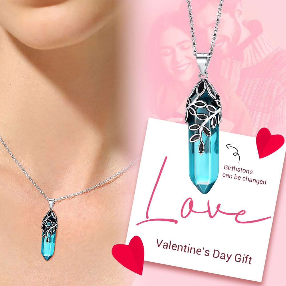 Birthstone Olive Leaf  Pendant Necklace for women Valentine's Day gift