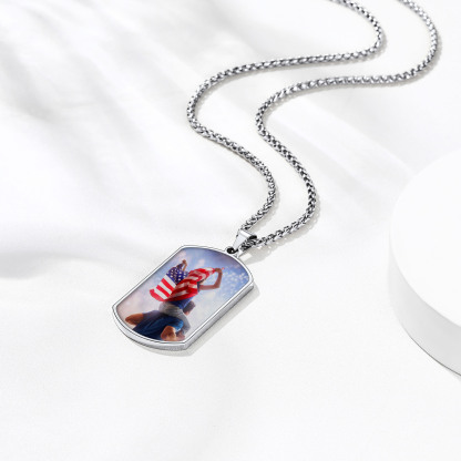 Custom Photo American Flag Patriotic Dog Tag Pendant Necklace for Men occasion silver