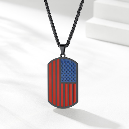 Custom Photo American Flag Patriotic Dog Tag Pendant Necklace for Men black occasion