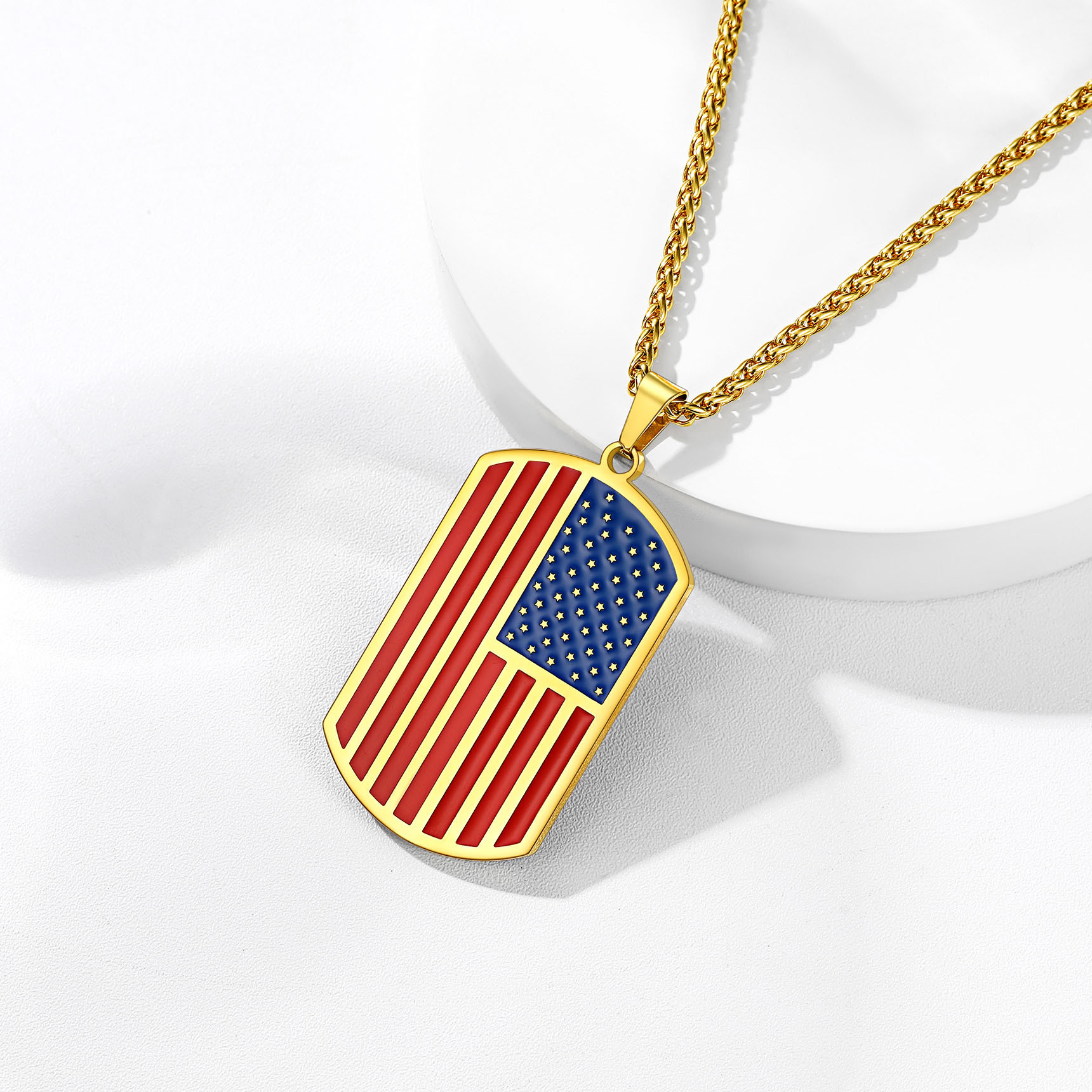 Custom Photo American Flag Patriotic Dog Tag Pendant Necklace for Men gold occasion
