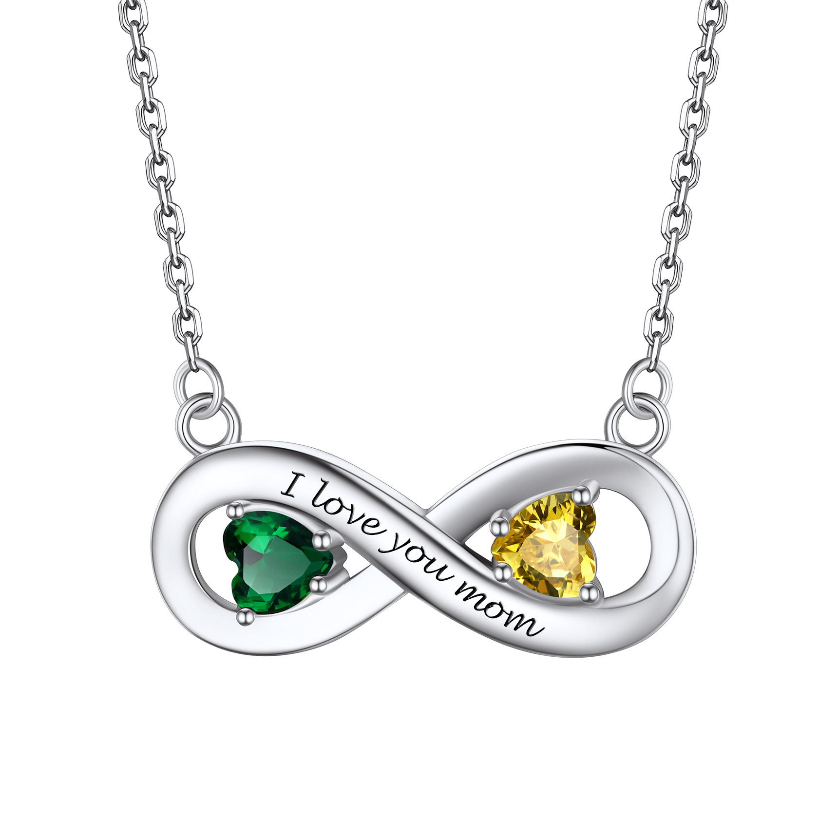 Personalized Engraved Infinity Love Birthstone Necklace for Women silver