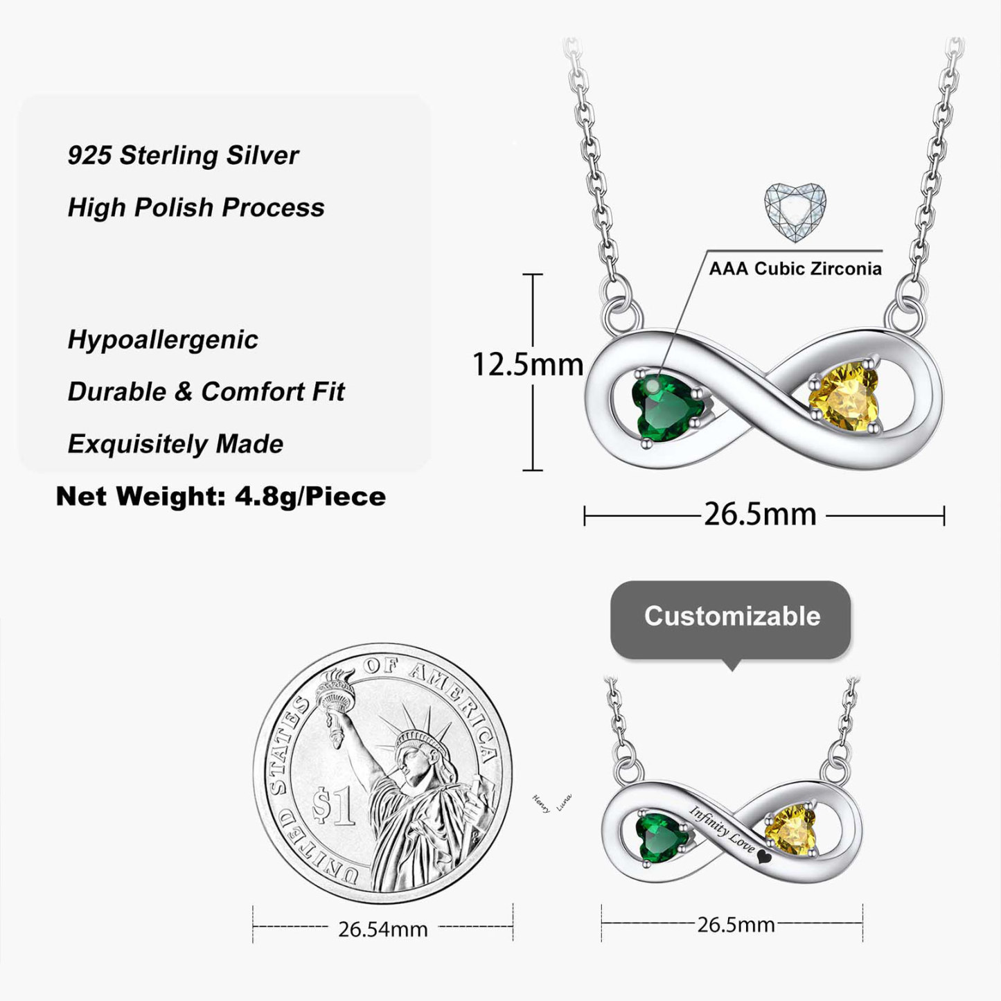 Personalized Engraved Infinity Love Birthstone Necklace for Women detail