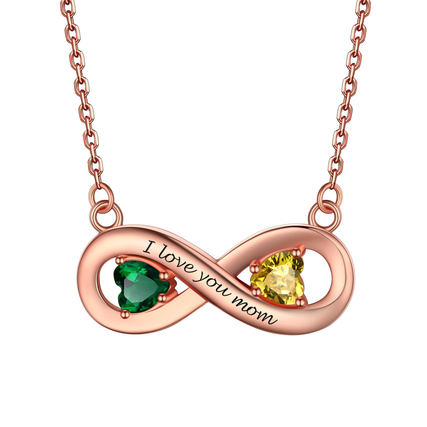 Personalized Engraved Infinity Love Birthstone Necklace for Women rose gold