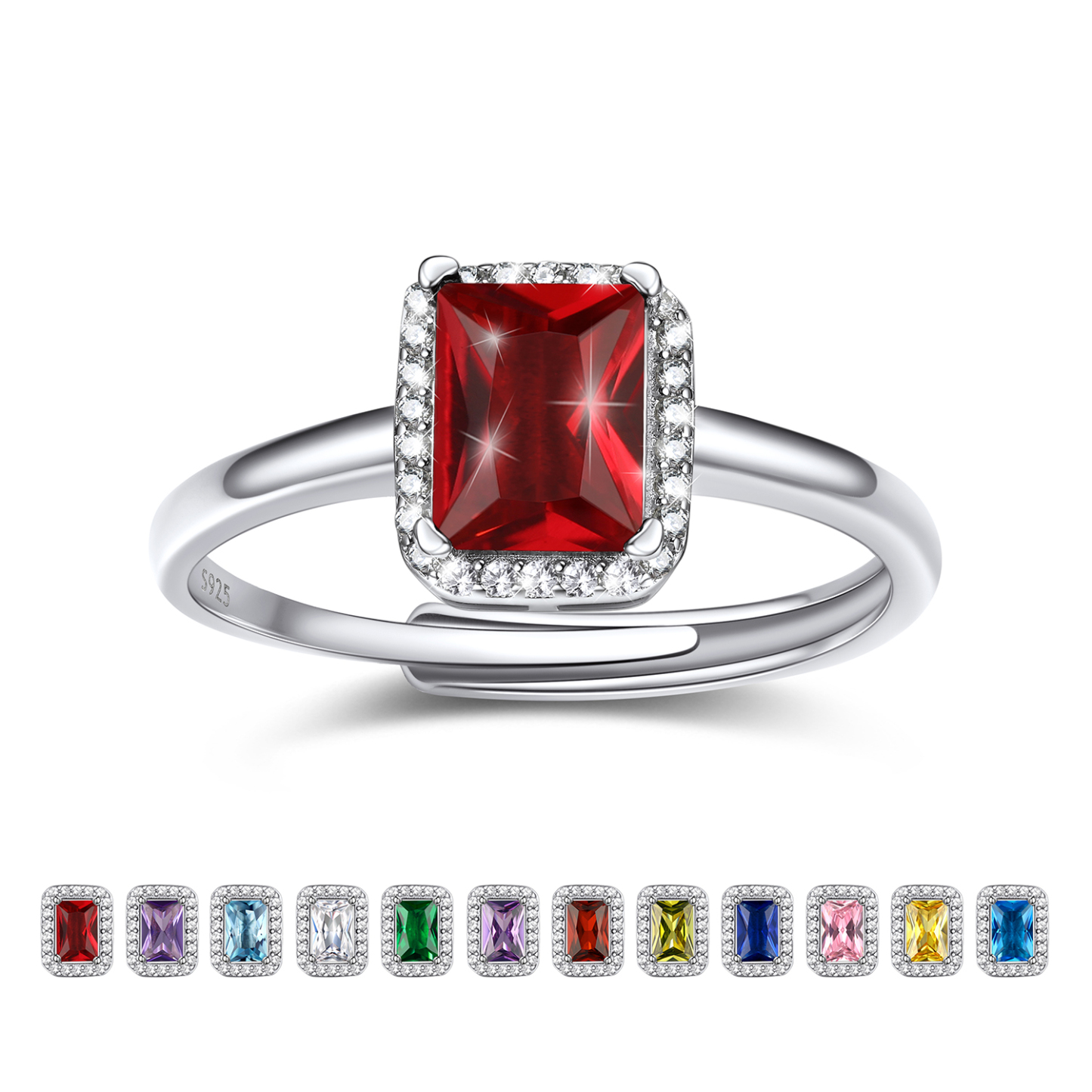 Birthstone Sterling Silver Emerald Cut Promise Ring for Women Jan