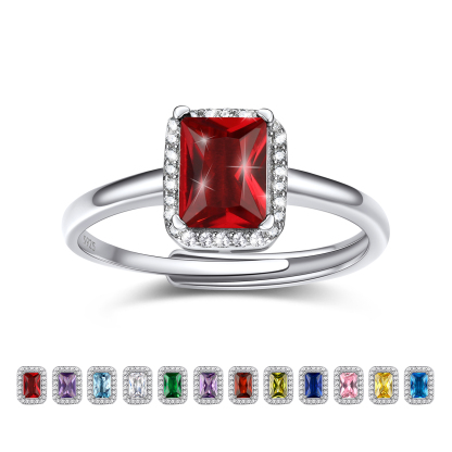 Birthstone Sterling Silver Emerald Cut Promise Ring for Women Jan