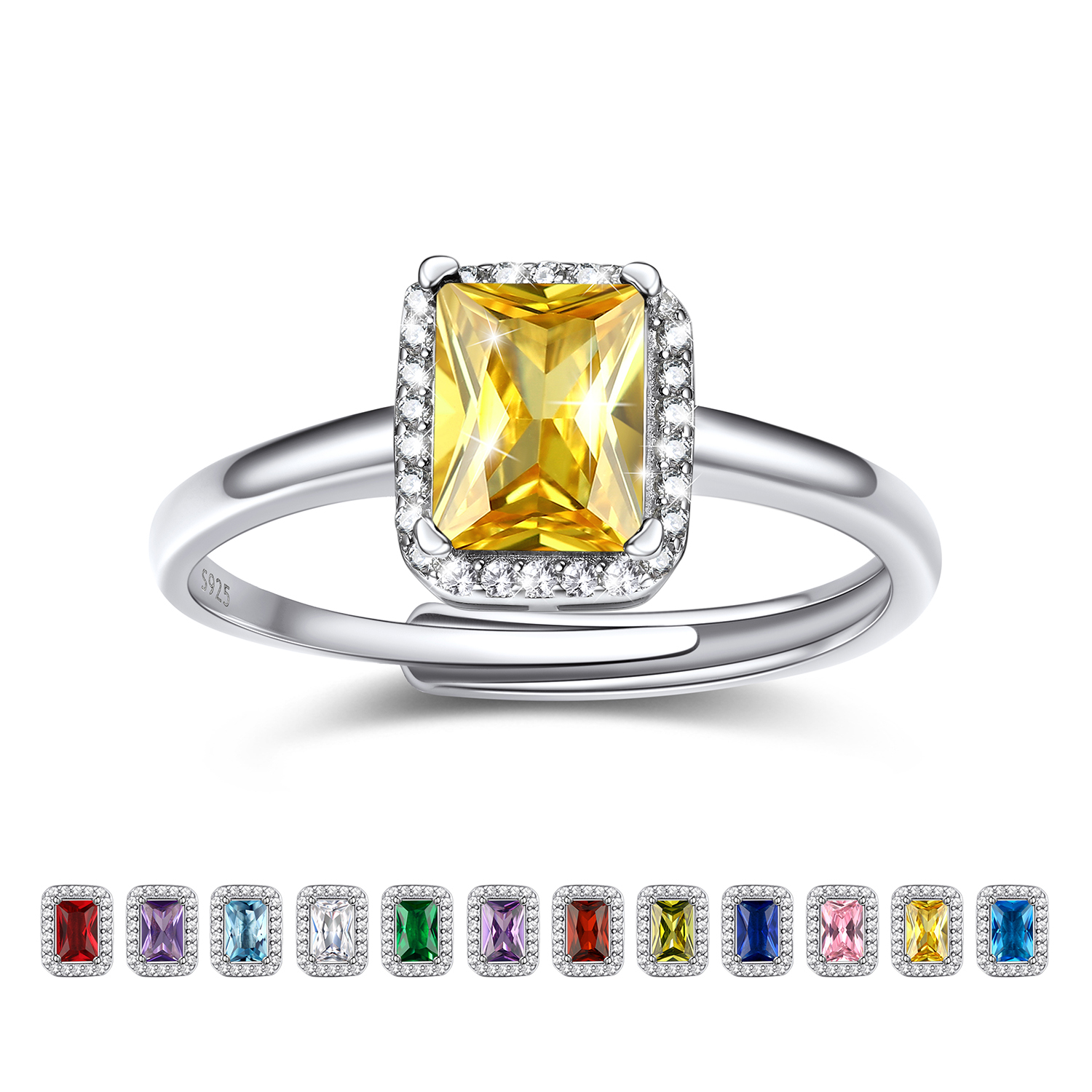 Birthstone Sterling Silver Emerald Cut Promise Ring for Women Nov