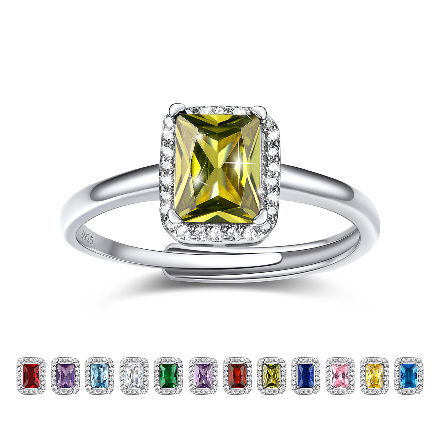 Birthstone Sterling Silver Emerald Cut Promise Ring for Women Aug