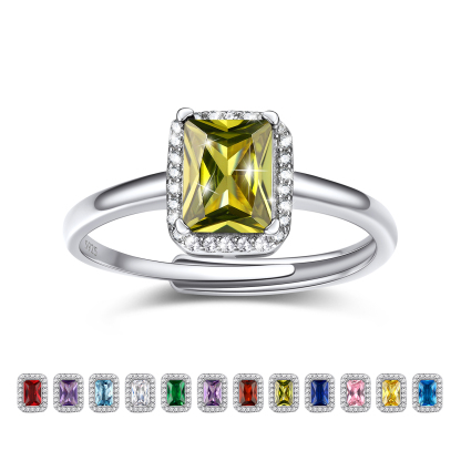 Birthstone Sterling Silver Emerald Cut Promise Ring for Women Aug