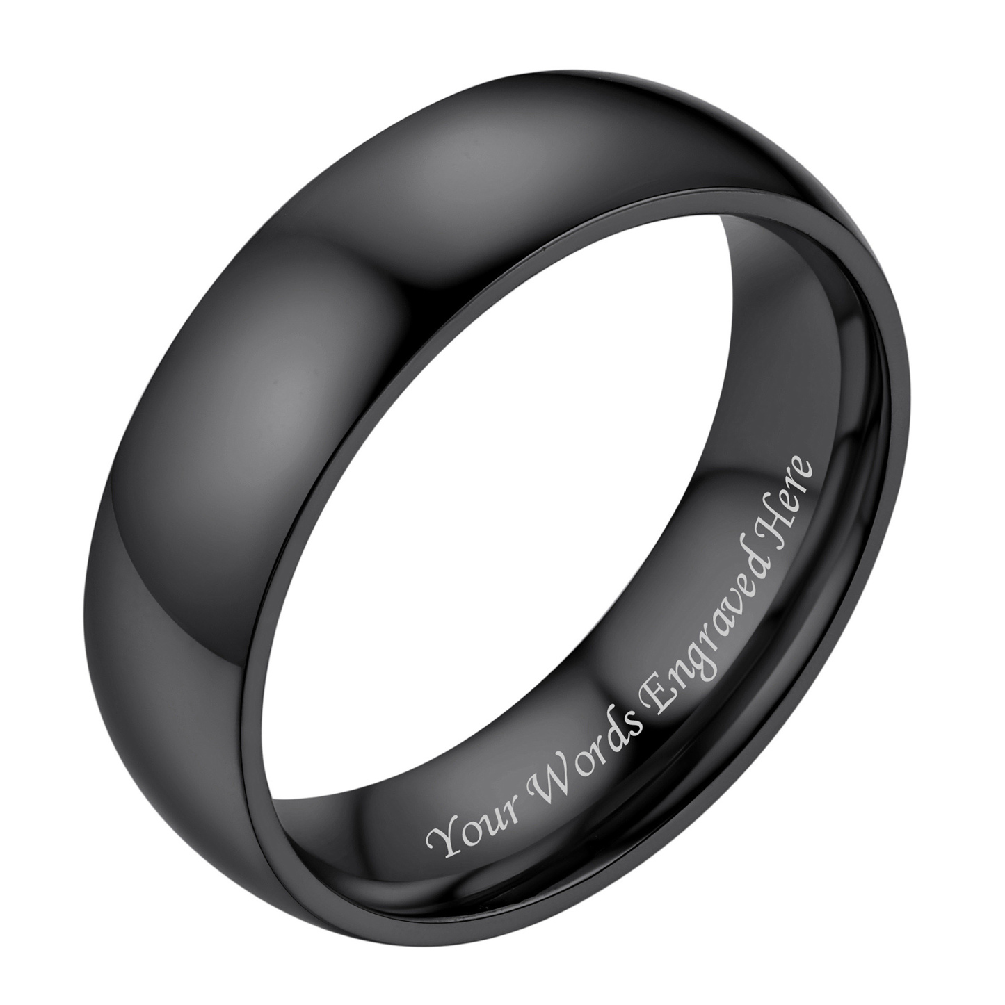 Personalized Stainless Steel Wedding Simple Plain Band for Men Women Black Six