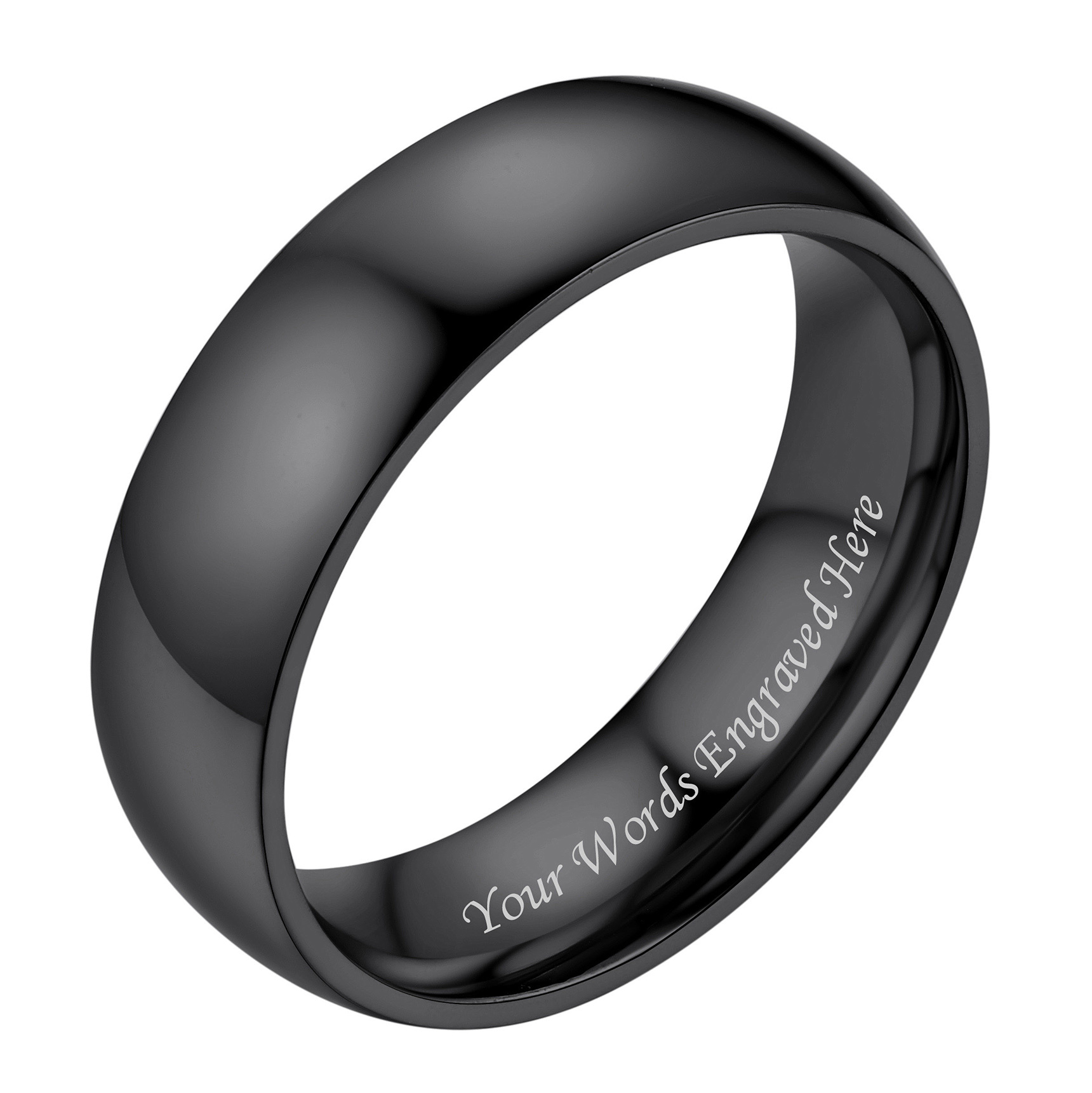 Personalized Stainless Steel Wedding Simple Plain Band for Men Women Black Six