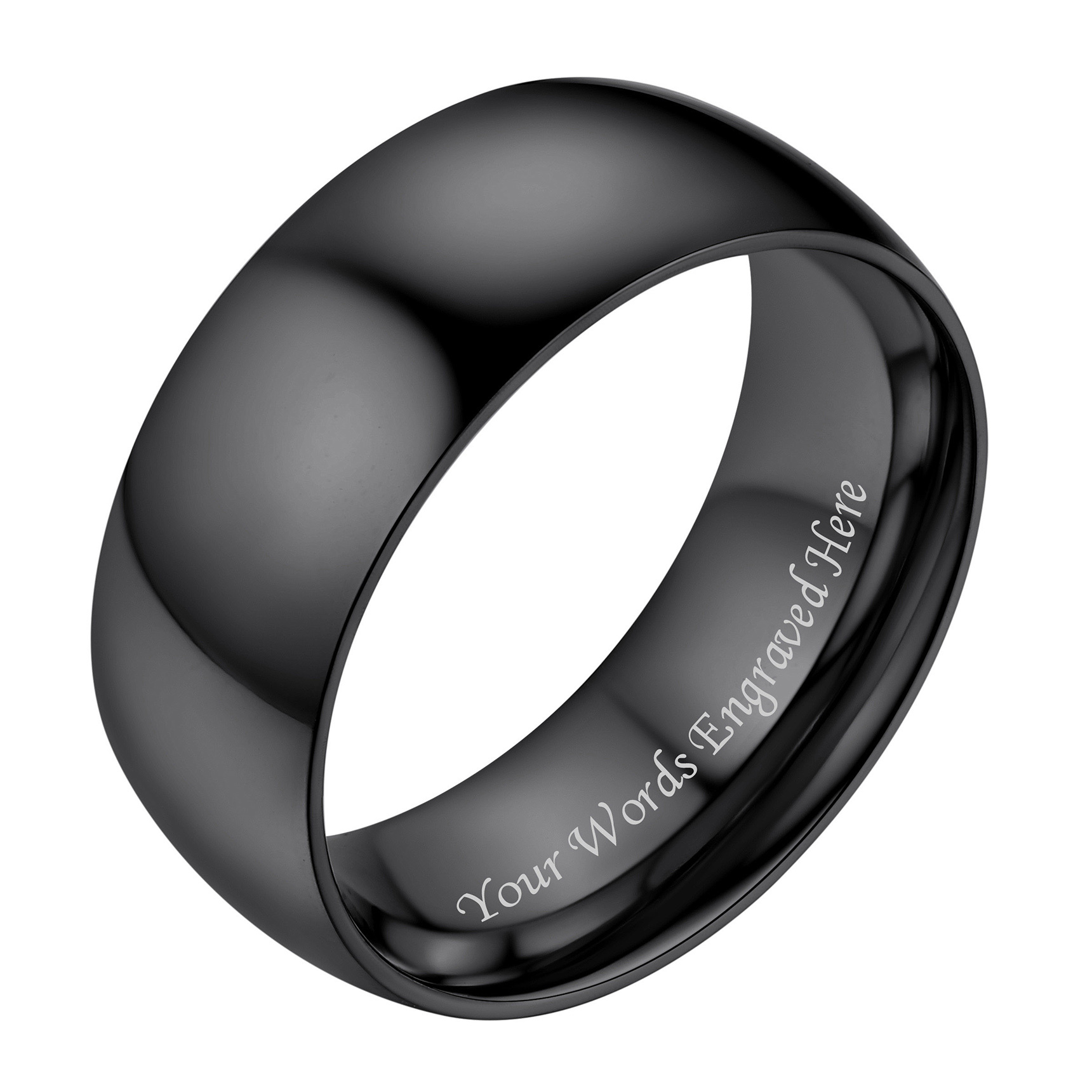 Personalized Stainless Steel Wedding Simple Plain Band for Men Women Black Eight