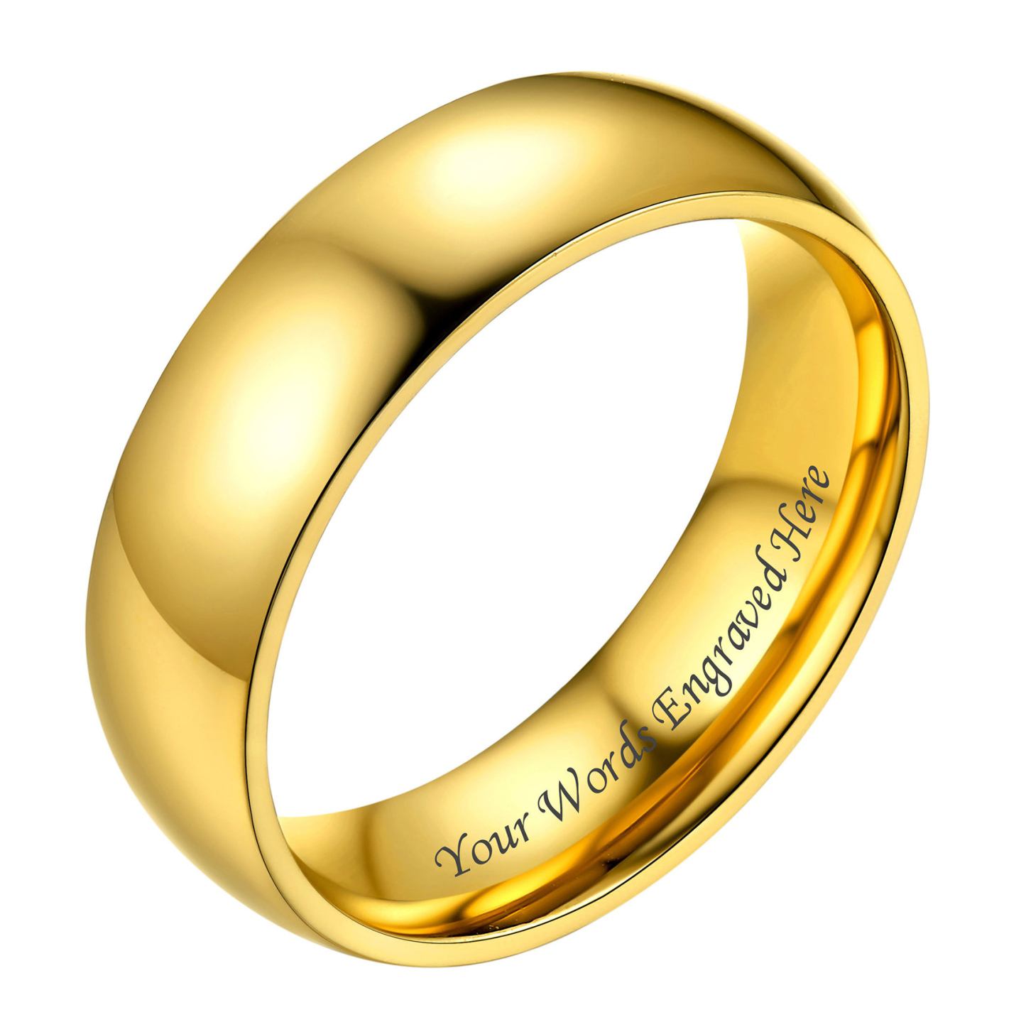Personalized Stainless Steel Wedding Simple Plain Band for Men Women Gold Six