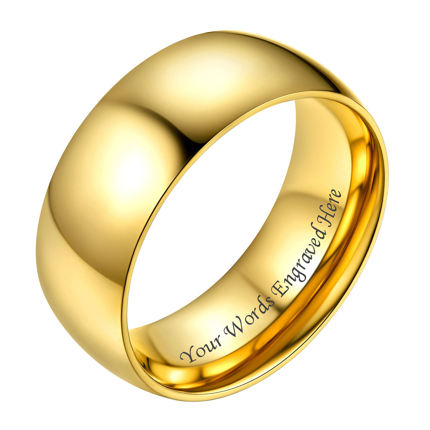 Personalized Stainless Steel Wedding Simple Plain Band for Men Women Gold Eight