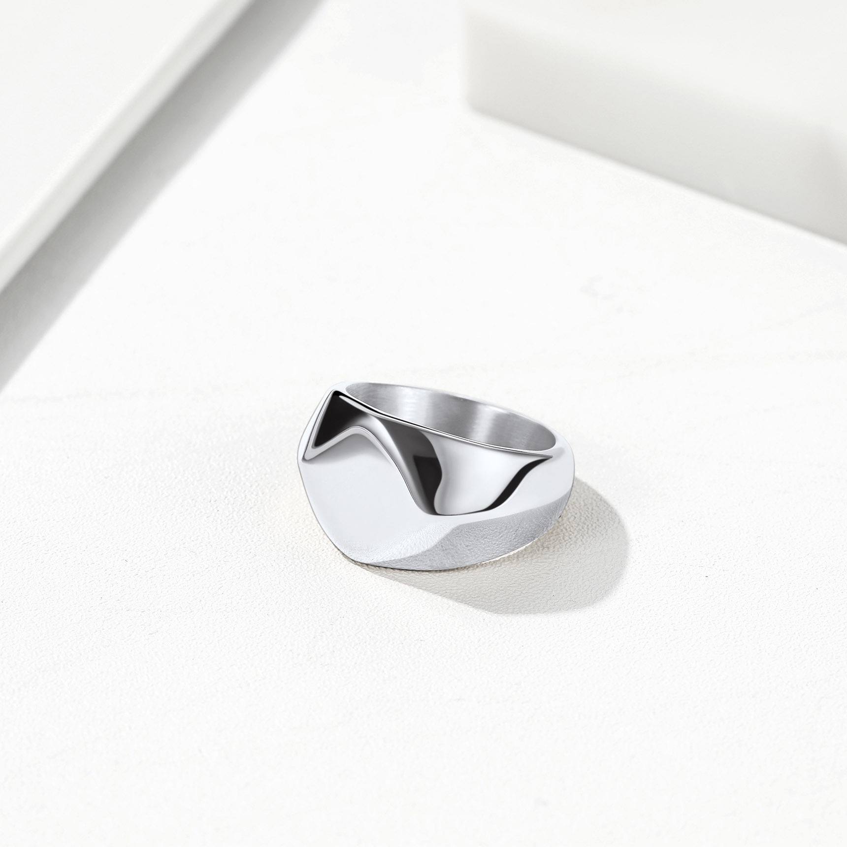 Stainless Steel Signet Ring Chunky Thick Heavy Dome Band Ring