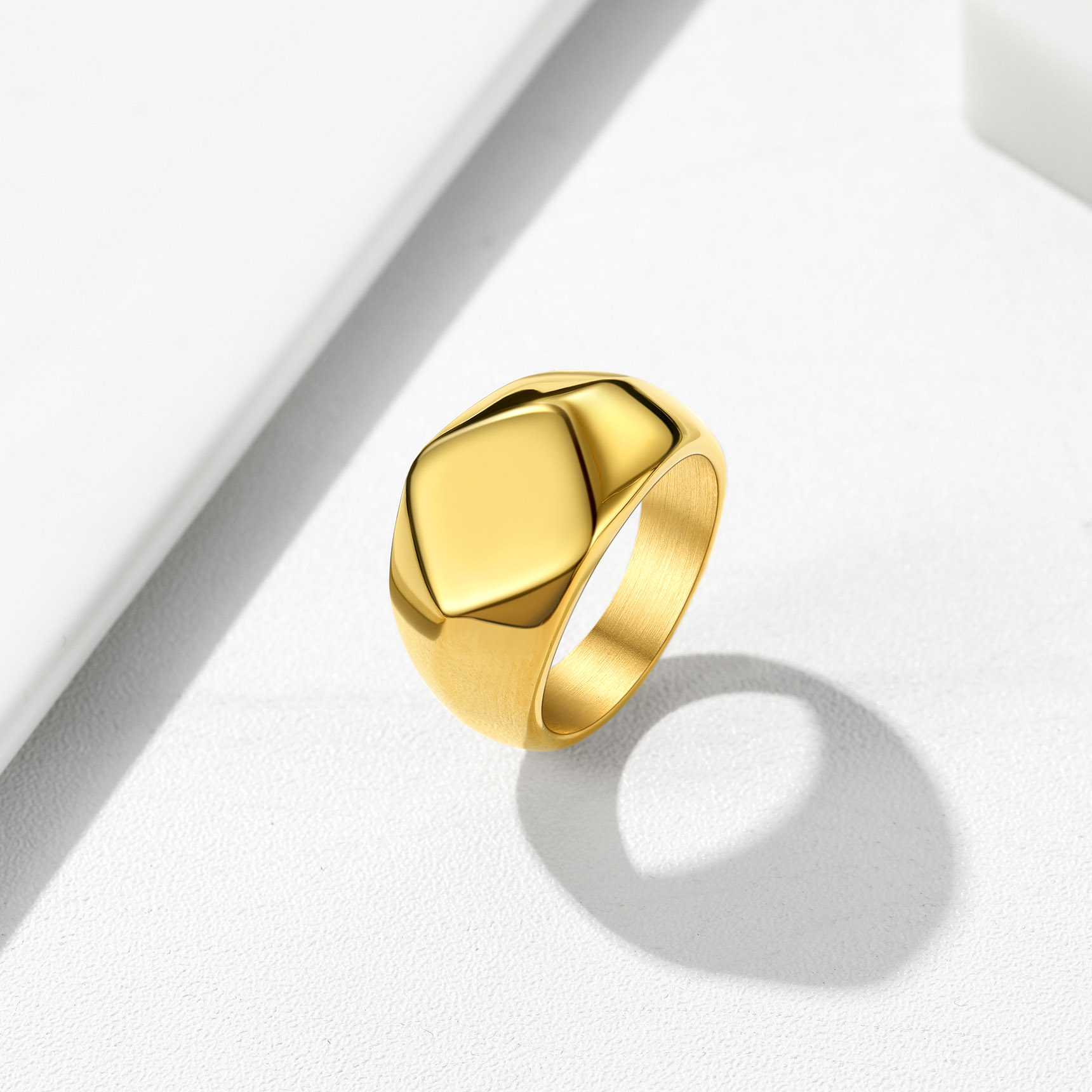 gold Stainless Steel Signet Ring Chunky Thick Heavy Dome Band Ring