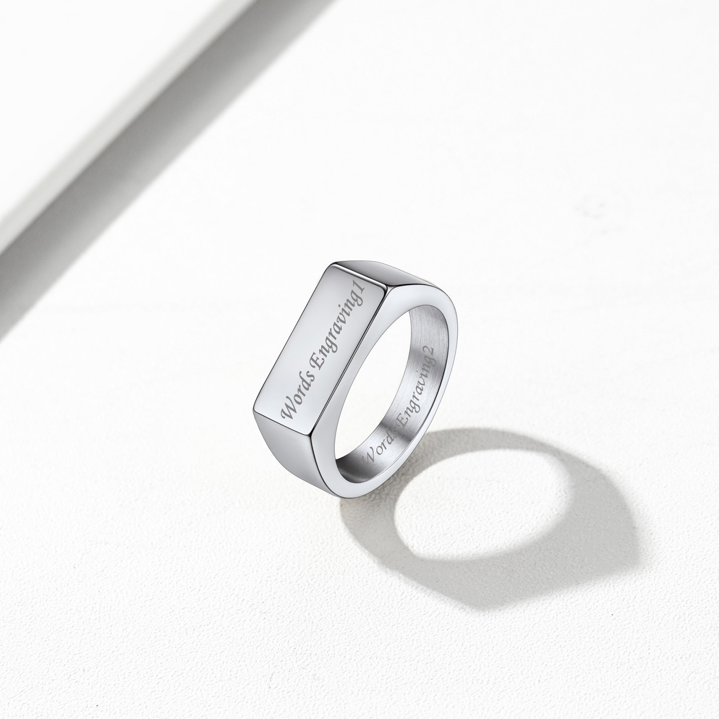 Custom Engraved Stainless Steel Ring Silver