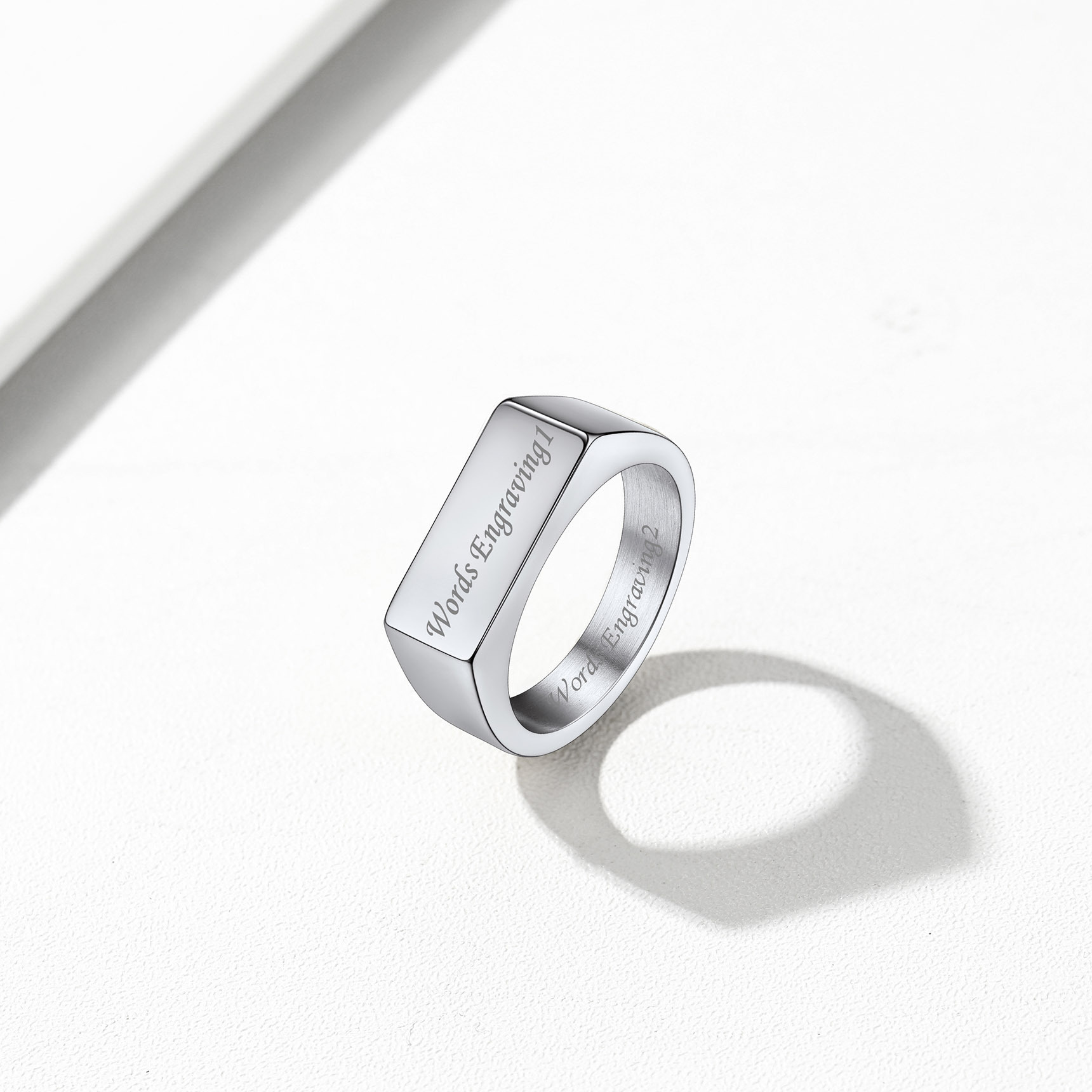 Custom Engraved Stainless Steel Ring Silver