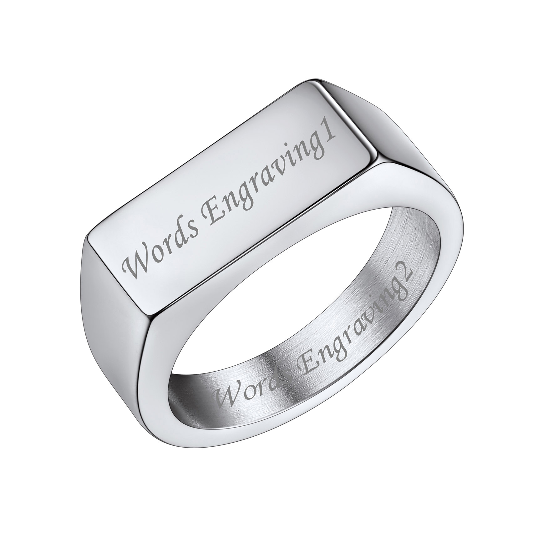 Custom Engraved Stainless Steel Signet Ring Silver