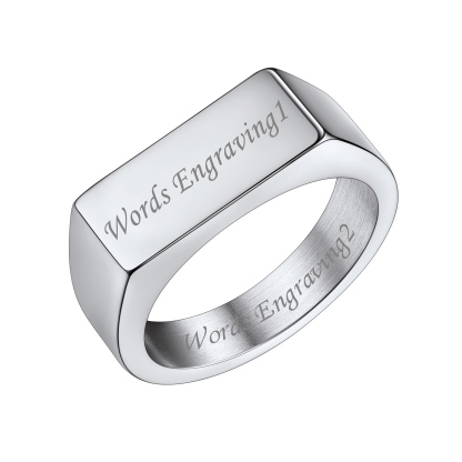 Custom Engraved Stainless Steel Signet Ring Silver