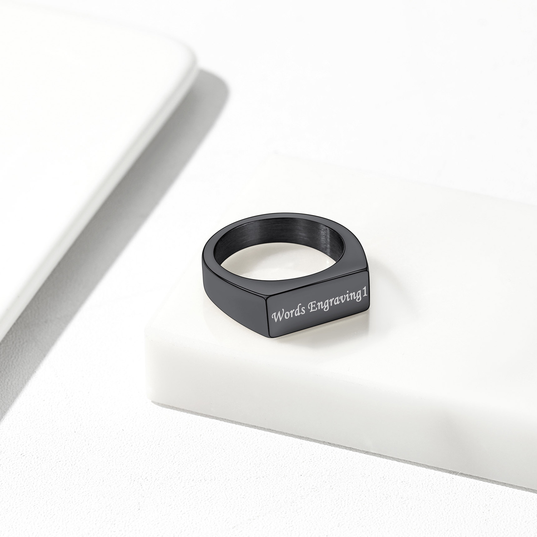 Custom Engraved Stainless Steel Signet Ring Black Engraving