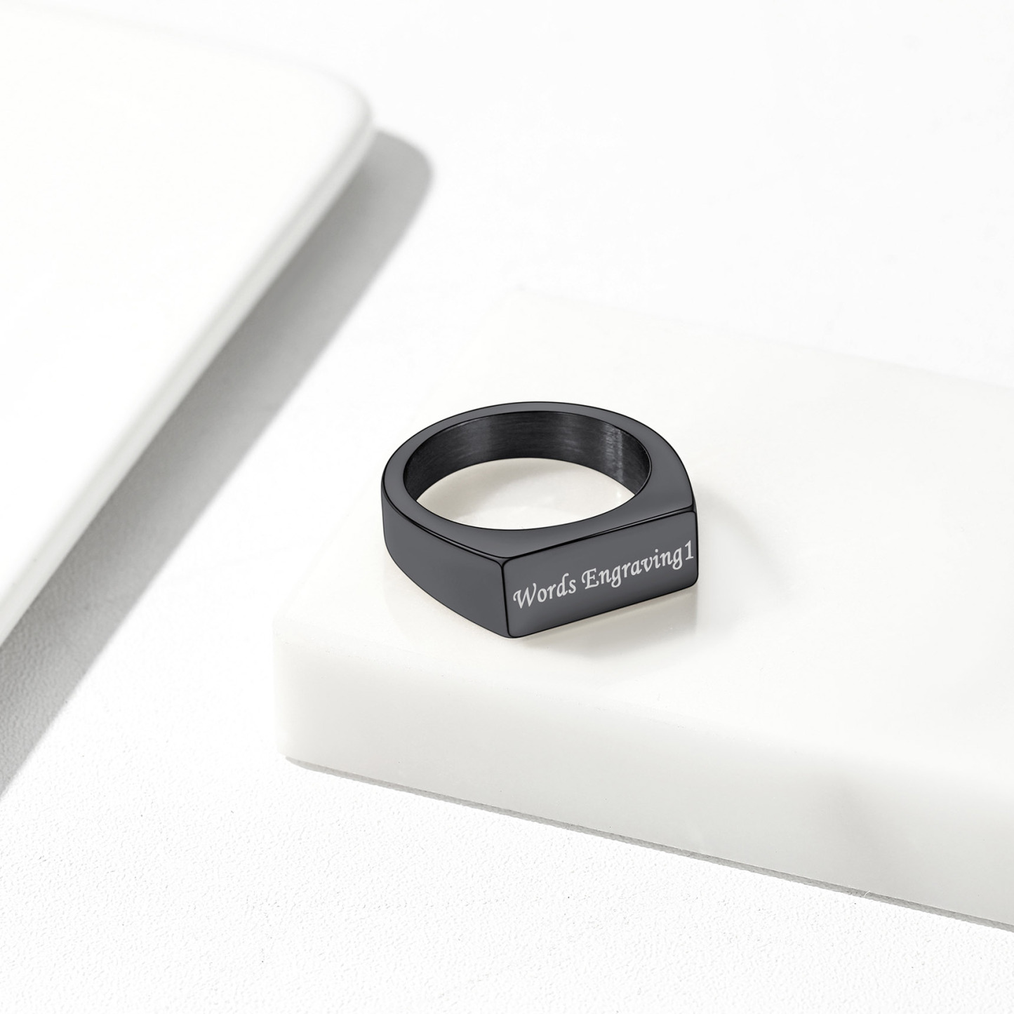 Custom Engraved Stainless Steel Signet Ring Black Engraving