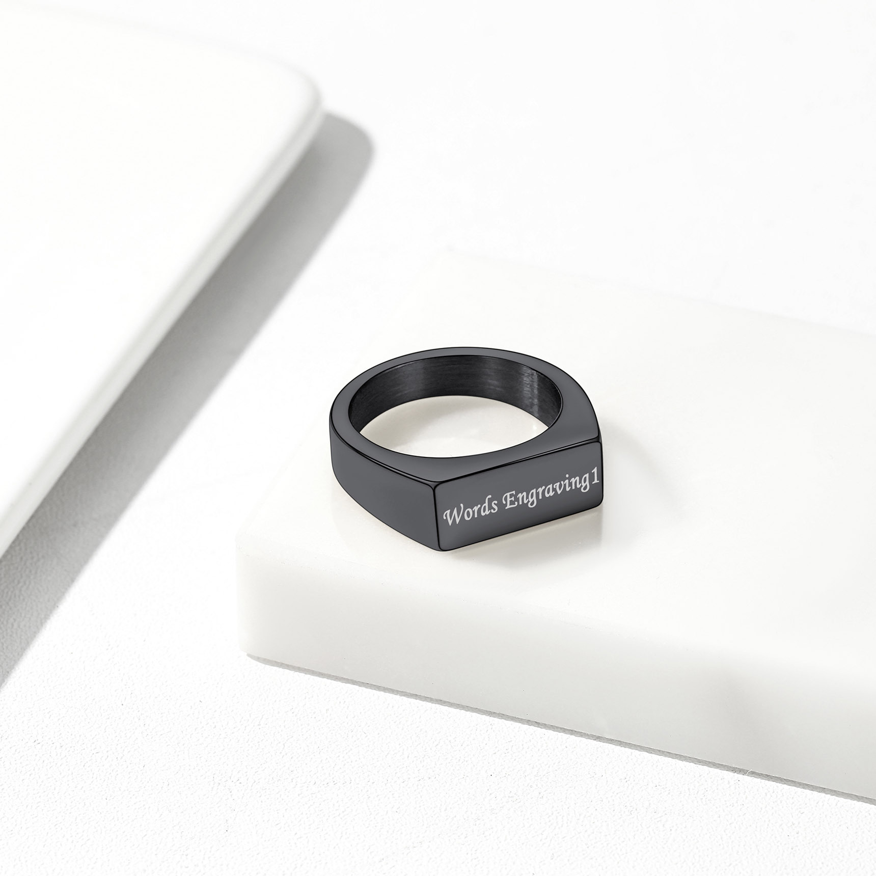 Custom Engraved Stainless Steel Signet Ring Black Engraving