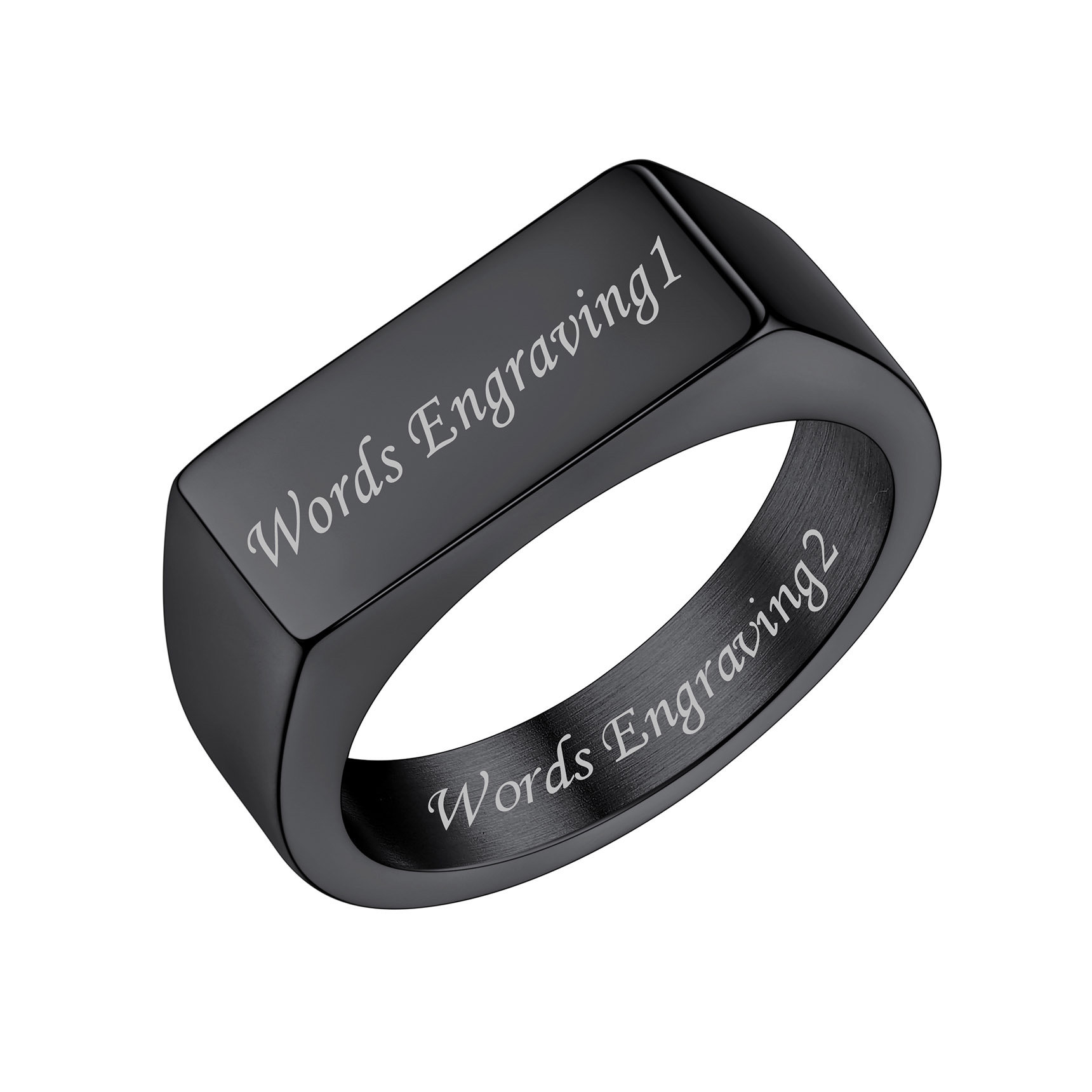 Custom Engraved Stainless Steel Signet Ring Black