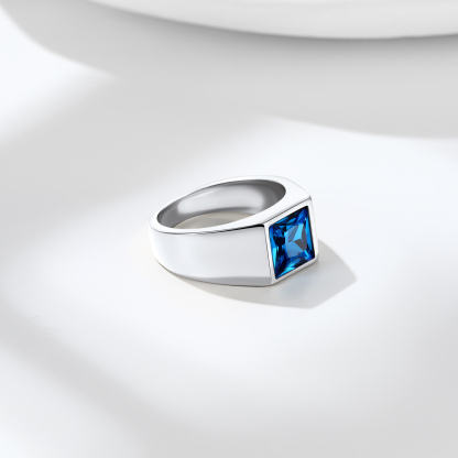 Personalized Birthstone Signet Band Ring for Men Silver