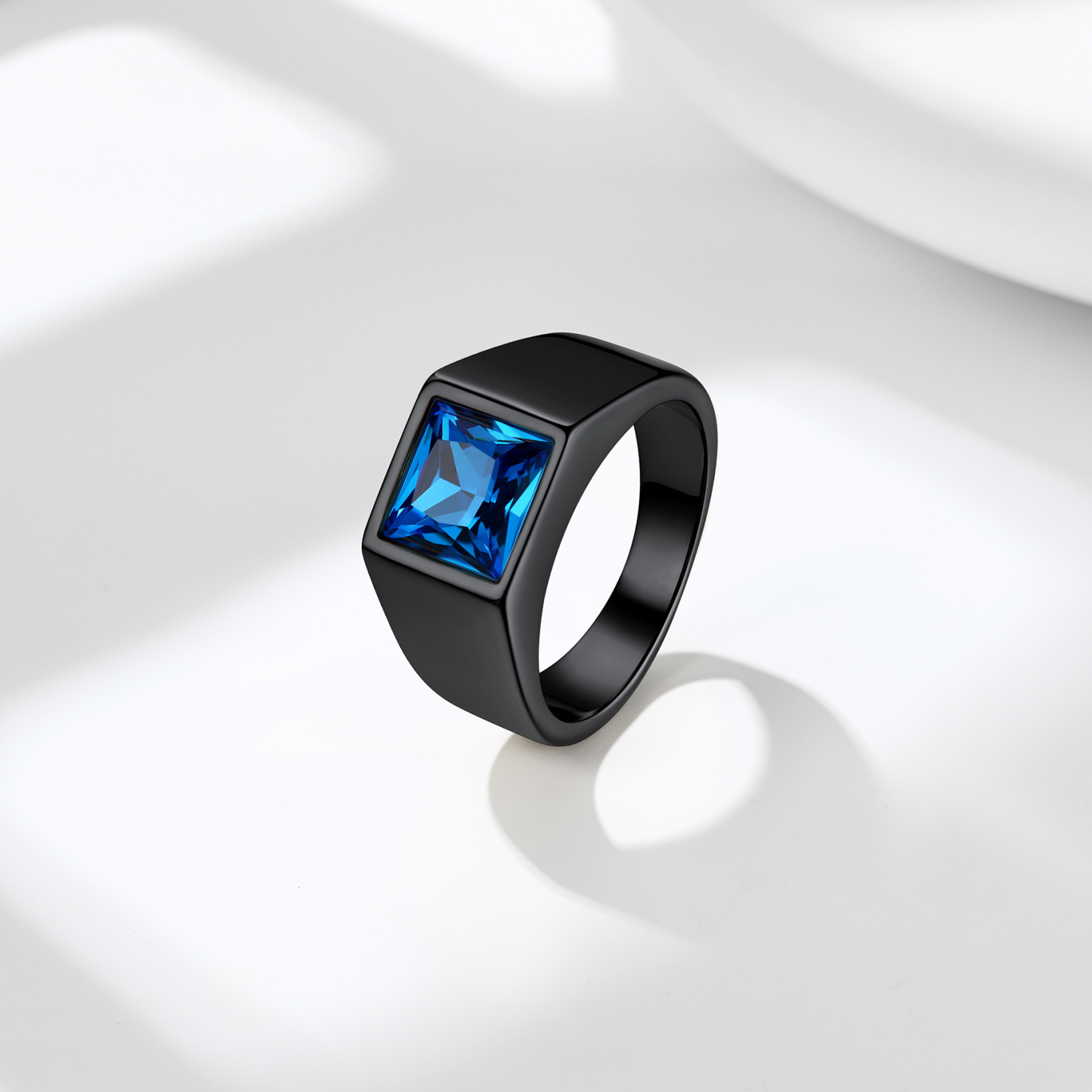 Personalized Birthstone Signet Band Ring for Men Black