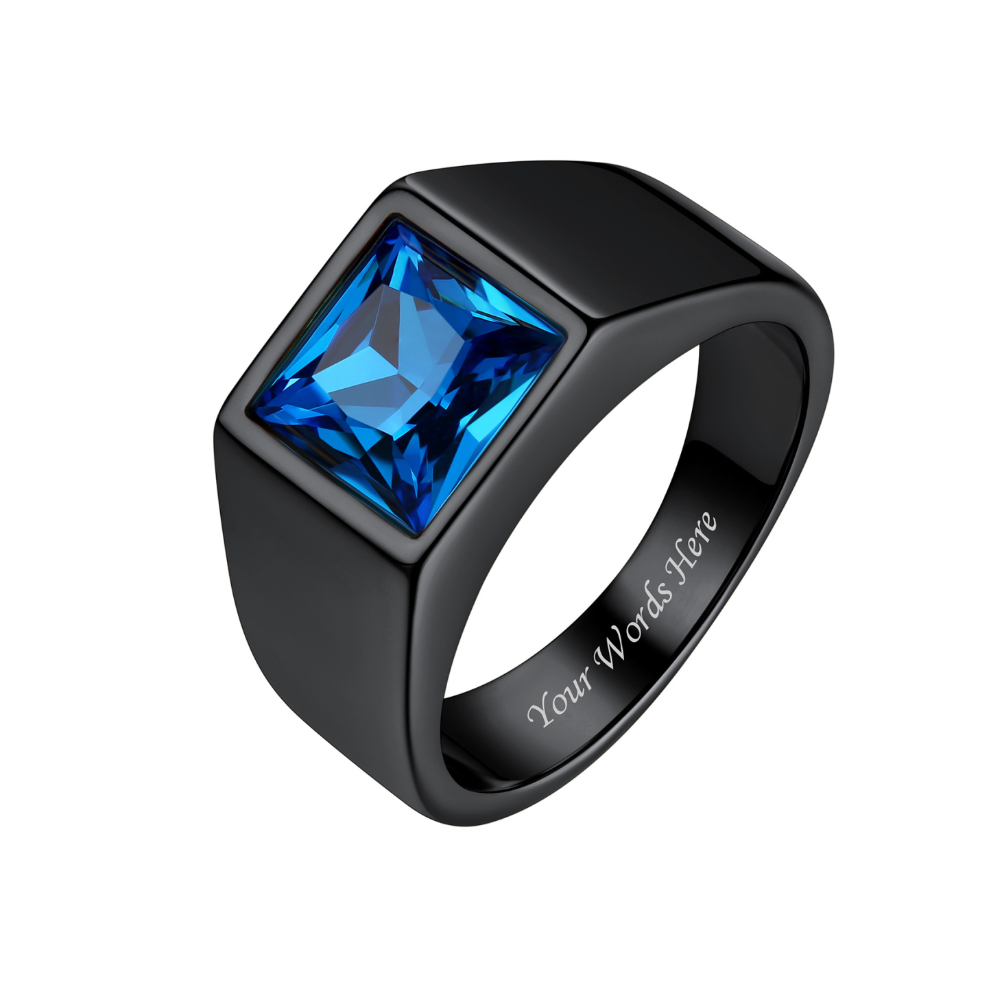 Personalized Birthstone Signet Band Ring Black 