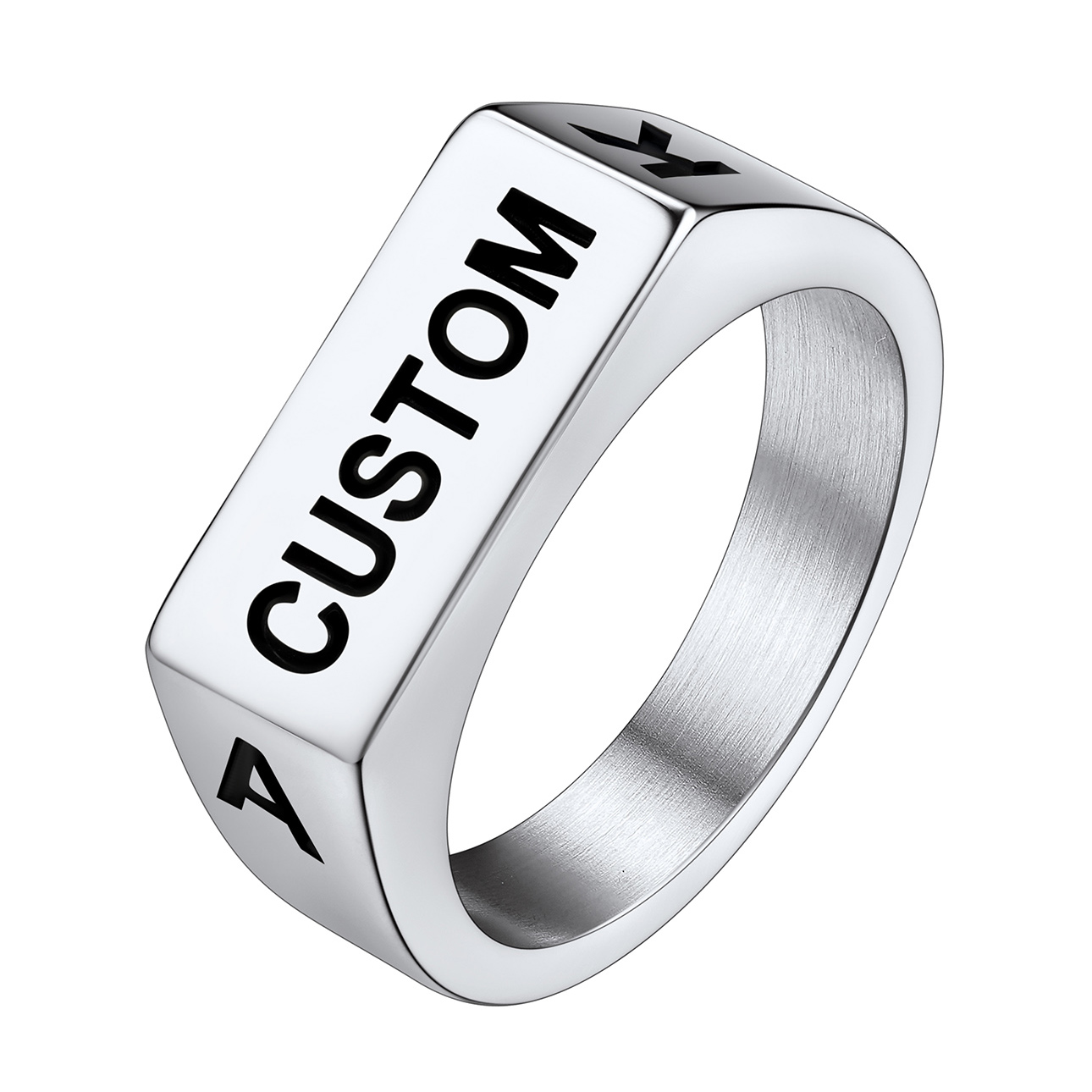 Personalized Name Engraved Signet Ring for Men silver