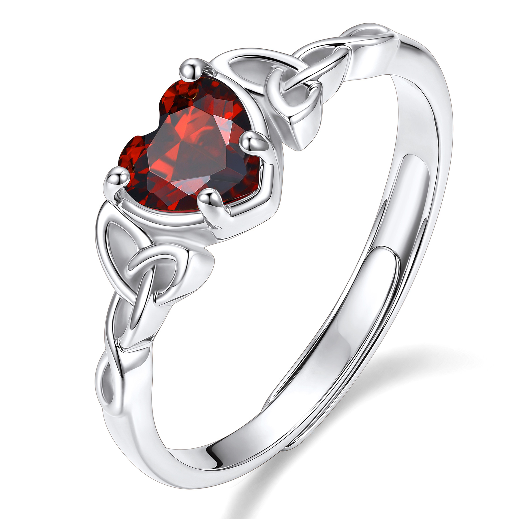 Birthstone Celtic Knot Heart Adjustable Ring