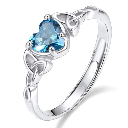 Birthstone Celtic Knot Heart Adjustable Ring
