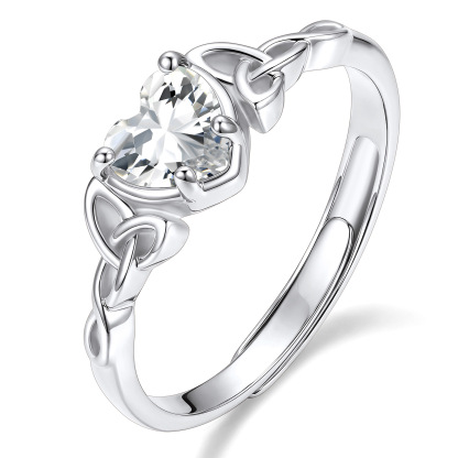 Birthstone Celtic Knot Heart Adjustable Ring