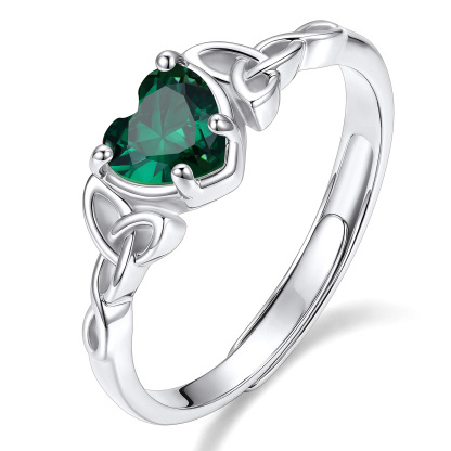 Birthstone Celtic Knot Heart Adjustable Ring