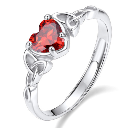 Birthstone Celtic Knot Heart Adjustable Ring