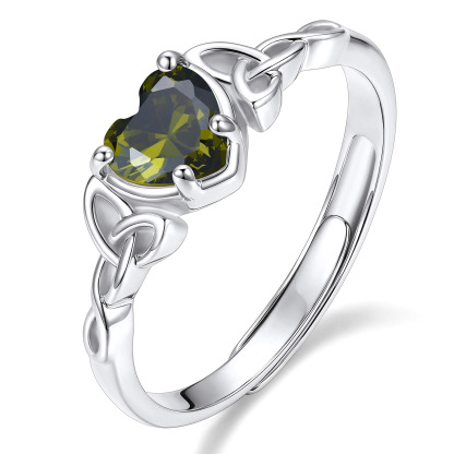 Birthstone Celtic Knot Heart Adjustable Ring