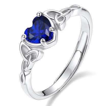 Birthstone Celtic Knot Heart Adjustable Ring